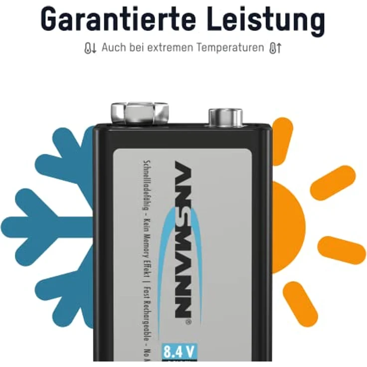 ANSMANN Akku 9V Block Typ 300mAh NiMH mit geringer Selbstentladung - Wiederaufladbare Batterien maxE mit hoher Kapazität - 9 Volt Batterie ideal für Messgerät Multimeter Spielzeug Fernbedienung uvm – Bild 4