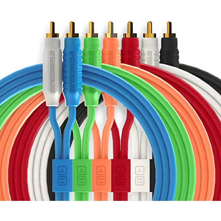 DJ TechTools Chroma Cables Audio MK2 RCA – RCA Blue, hochwertiges Stereo Kabel (Easy Wrap HQ Gummi, vergoldete Steckverbinder, 2,0m lang, Adapterkabel, integrierter Klettkabelbinder), Blau – Bild 2