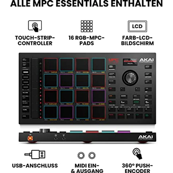 Akai Professional MPC Studio - MIDI Controller Beat Maker mit 16 anschlagsdynamischen RGB Pads, MPC Software, zuweisbarem Touch Strip & LCD Display – Bild 5