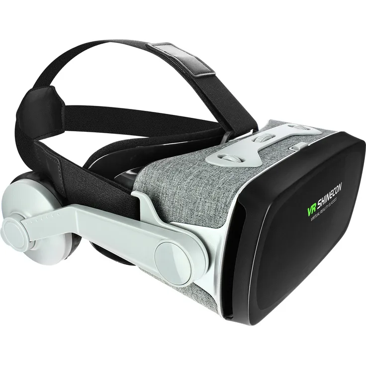 Avizar Smartphone VR-Brille mit 3.5mm Klinkenkabel, einstellbaren Kopfbändern und 120° Panoramasicht – Grau