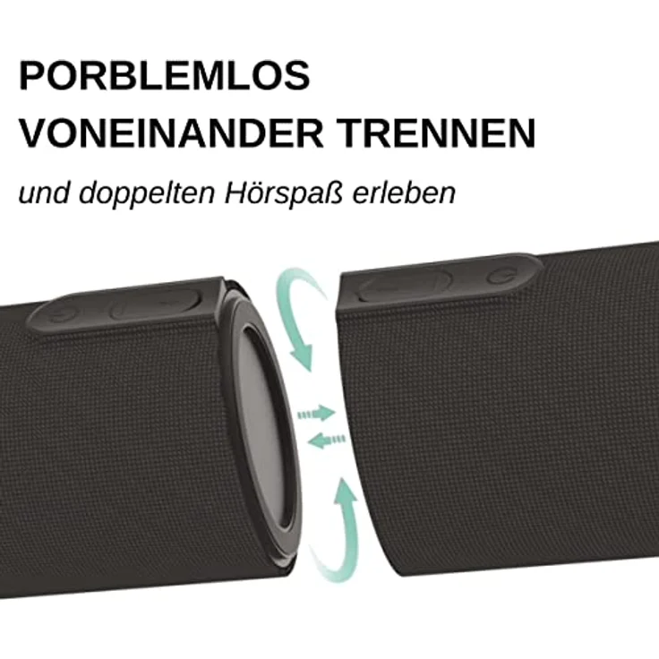 Fontastic „Pisa“ 2-in-1 Bluetooth Lautsprecher-Boxen, Mobile Musik-Box mit Mikrofon, IPX6 Portable Speaker bis zu 13h kabellos Musik hören, Tragbare Sound-Box Schwarz - Preisvergleich – Bild 5