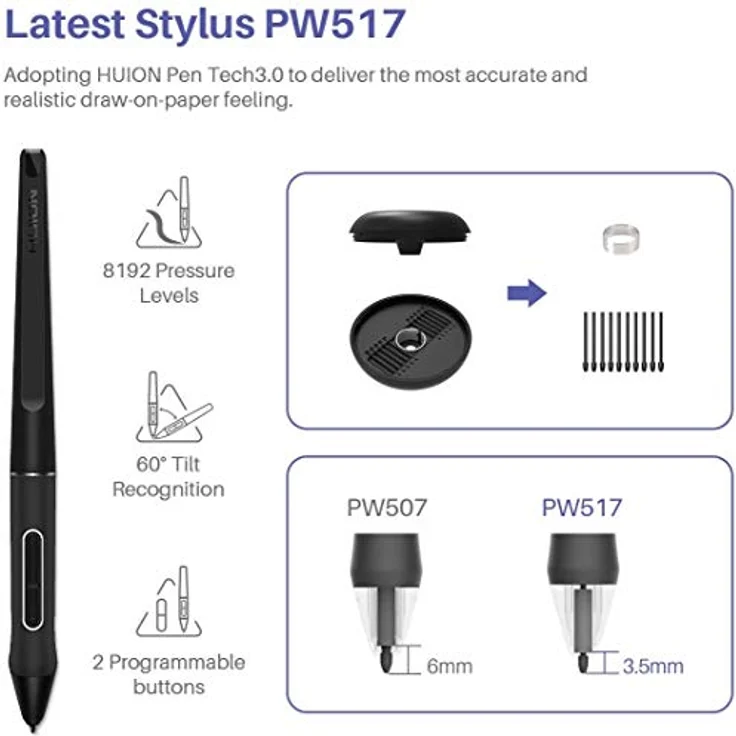 HUION Kamvas Pro 13 Grafiktablett mit Display, 13,3 Zoll HD Pen Batterieloser Stift PW507, 4 Drucktasten+1 Touch-Leiste, Schwarz – Bild 6