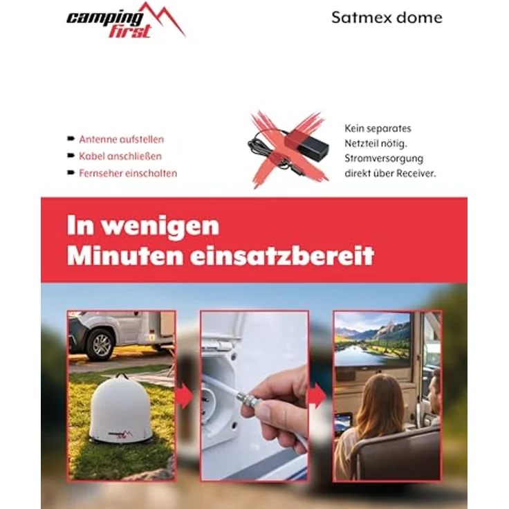 Camping First Satmex Dome, vollautomatische Satellitenantenne für mobilen TV-Empfang, robuste Kunststoffkuppel, selbstjustierend auf Astra 19,2° Ost – Bild 5