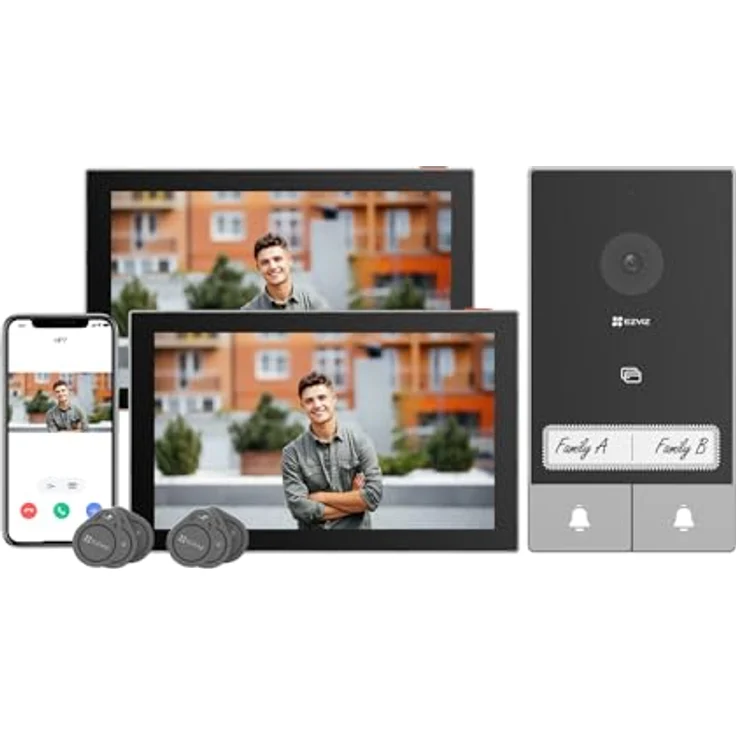 EZVIZ 2-Familien Video-Gegensprechanlage, 7” Touch Monitor mit 2K Auflösung, KI-gestützte Erkennung, schwarz/silber – Bild 2