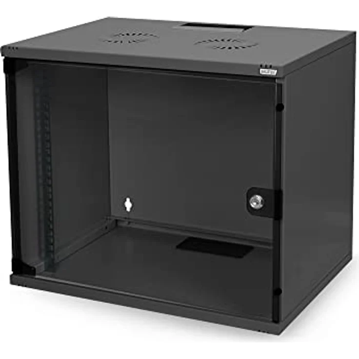DIGITUS Netzwerk-Schrank 19 Zoll 7 HE - unmontiert - Wandmontage - 400 mm Tiefe - Traglast 60 kg - Glastür - Schwarz