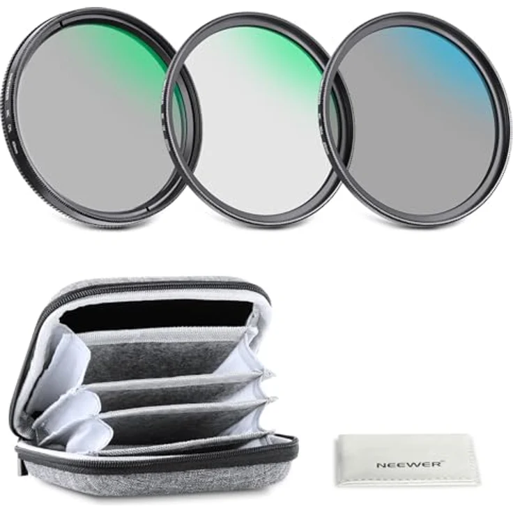 NEEWER 49mm UV/CPL/ND Objektiv Filter Set, Hartschalenetui, vergütetes optisches Glas, Aluminiumrahmen, für UV, Zirkular Polarisationsfilter (CPL) und Neutraldichte (ND4) Filter – Bild 1