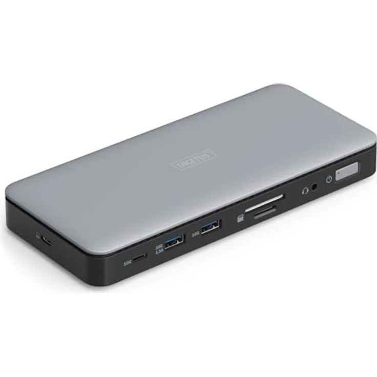 DIGITUS USB-C Docking Station - 11-Ports - 2X HDMI, 1x Displayport UltraHD 4k/60Hz - 2X USB-A 3.2 Gen2, 1x USB-C 3.2 Gen2-1x RJ45 - Dual Kartenleser - 1x 3,5mm Audio - Grau – Bild 1