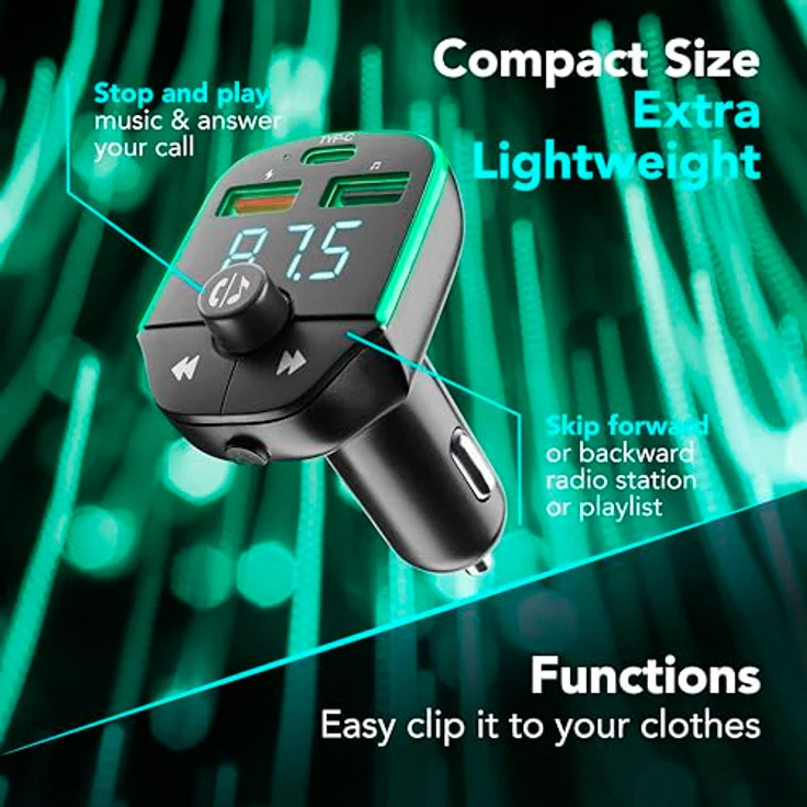 Cellularline Car FM Transmitter, drahtloses Audiosystem mit Bluetooth® Verbindung, Schwarz – Bild 4