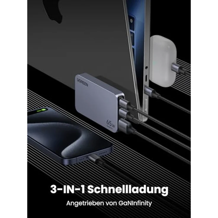 UGREEN Nexode Pro 65W USB C Ladegerät Slim mit GaN-Technologie für MacBook Pro/Air, iPad, iPhone 16 Pro Max - Schwarz – Bild 4