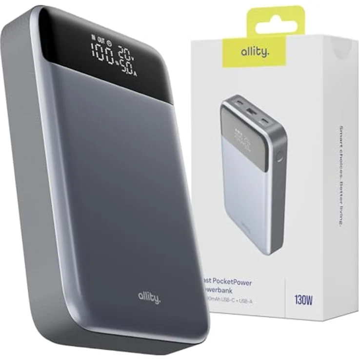 FOREVER Allity Powerbank APB-200 PD QC 130W 19200 mAh Grau - Schnelles Laden für Laptops und Smartphones – Bild 1