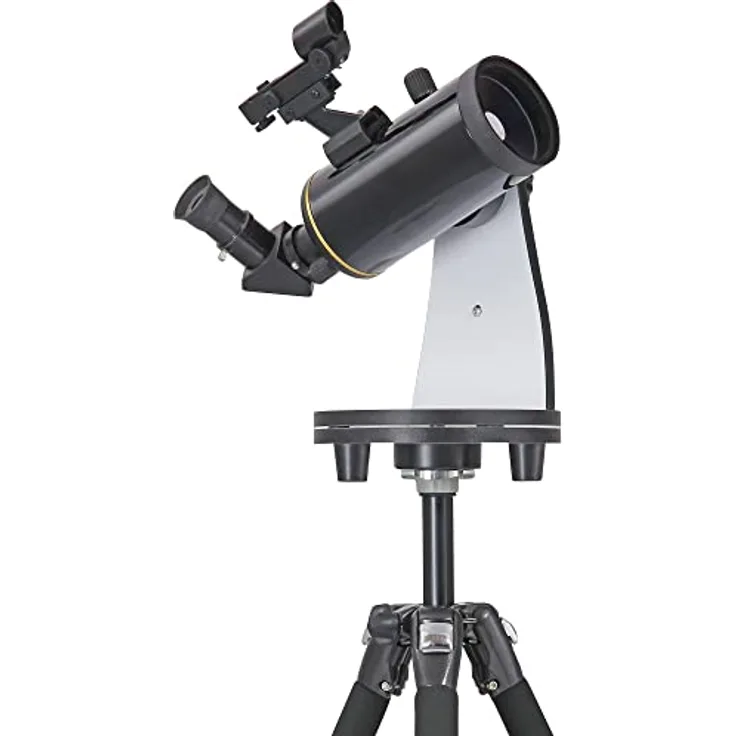 Omegon Dobson Teleskop MightyMak 80 Titania, kompaktes Design in Hochglanz schwarz mit Goldstreifen, T-2-Gewinde und Tischstativ im Lieferumfang