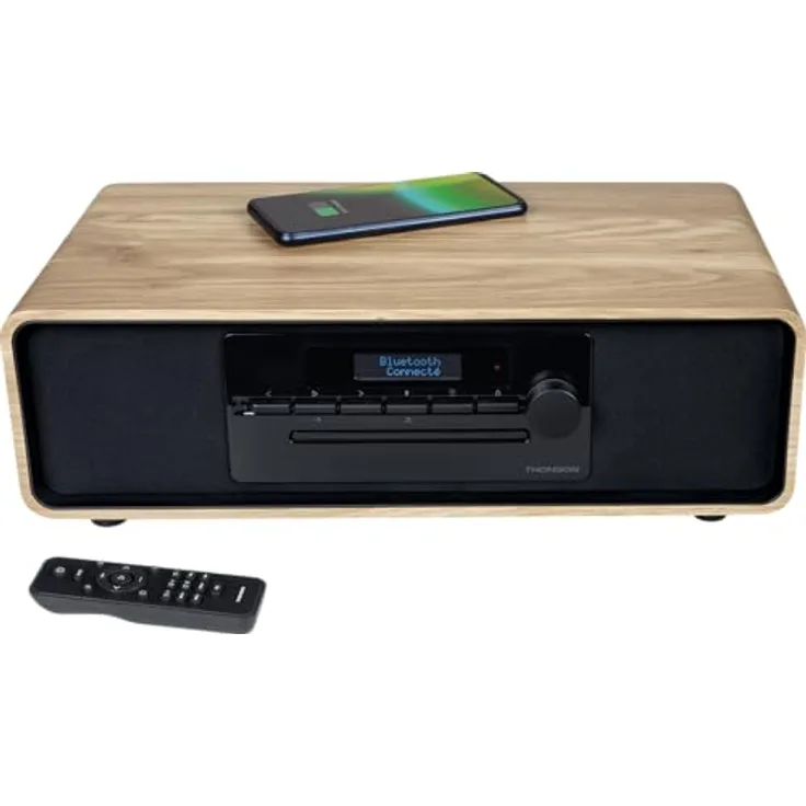 Thomson MIC300IDABBT Bluetooth Kompaktanlage, DAB+ Radio, CD-Player, 60 W, Schwarz/Braun, inkl. USB und Induktionsladegerät