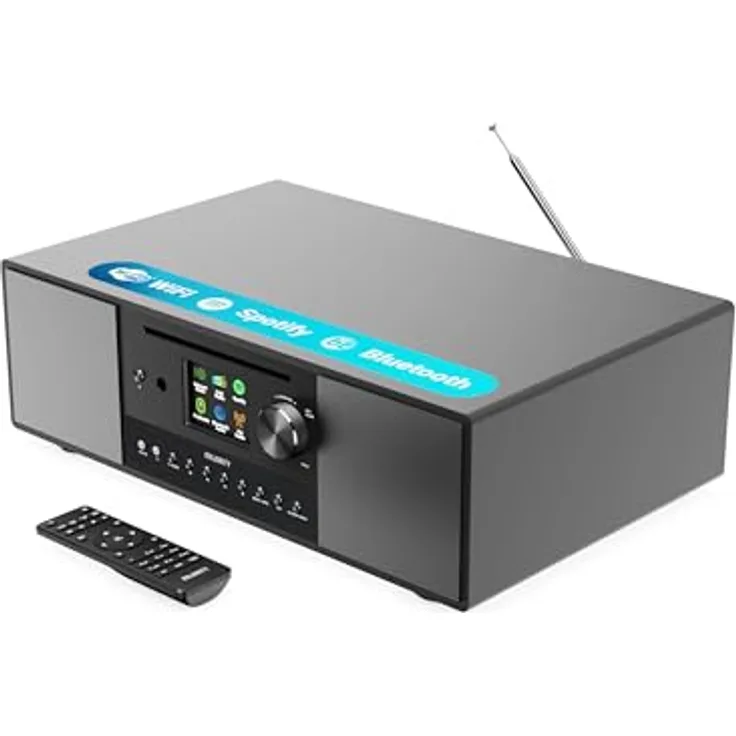 MAJORITY Quadriga Internetradio mit CD Player & Bluetooth | 120W 2.1 Stereo DAB Radio mit Eingebauter Subwoofer | Internetradio WLAN mit Spotify Connect, Podcasts, FM | Farbdisplay