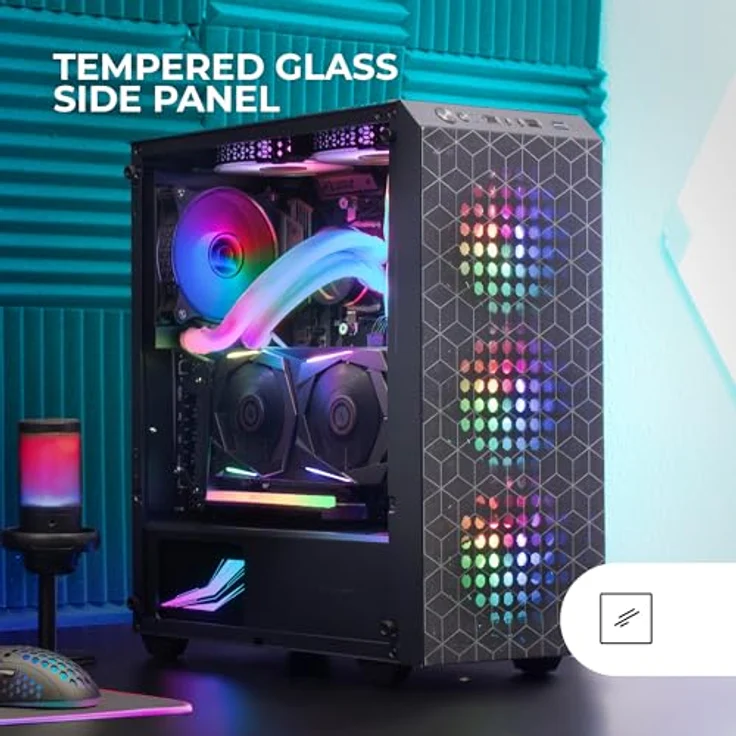 MARSGAMING MC-MAG ATX-Gaming-Gehäuse, Vollvergütetes Glas-Seitenteil, 3X 120mm FRGB-Lüfter, 360mm Flüssigkehlung, Schwarz – Bild 2