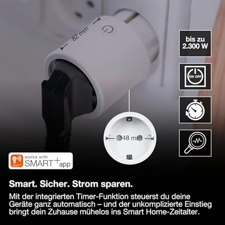 OSRAM SMART+ WiFi Matter Plug Steckdose EU, 10A 2300W, IP20, weiße Polycarbonatschale, kompatibel mit Alexa, Google Home, Apple HomeKit – Bild 2