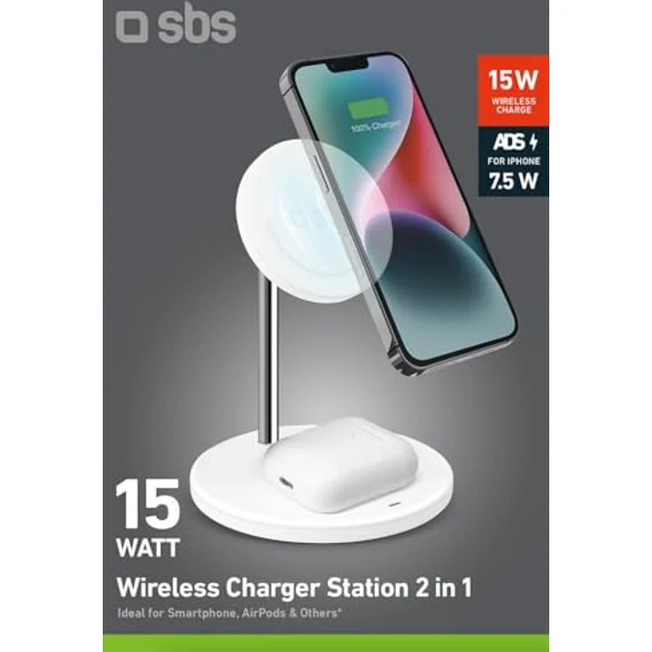 SBS Vertikale kabellose 2-in-1-Ladestation für iPhone und Android-Handys, Wireless Charger mit 15 W, Weiss – Bild 9