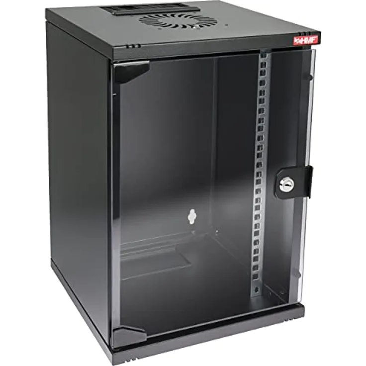 HMF 63409-02 Netzwerkschrank, Serverschrank 10 Zoll | 9 HE | 300 mm Tiefe | Voll montiert | Glastür | Schwarz