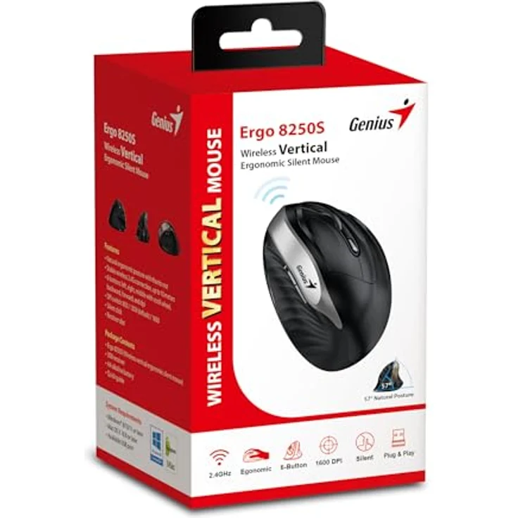 Genius Ergo 8250S, kabellose vertikale ergonomische leise Maus mit 6 Tasten, 1600 DPI, Champagner-Gold – Bild 4