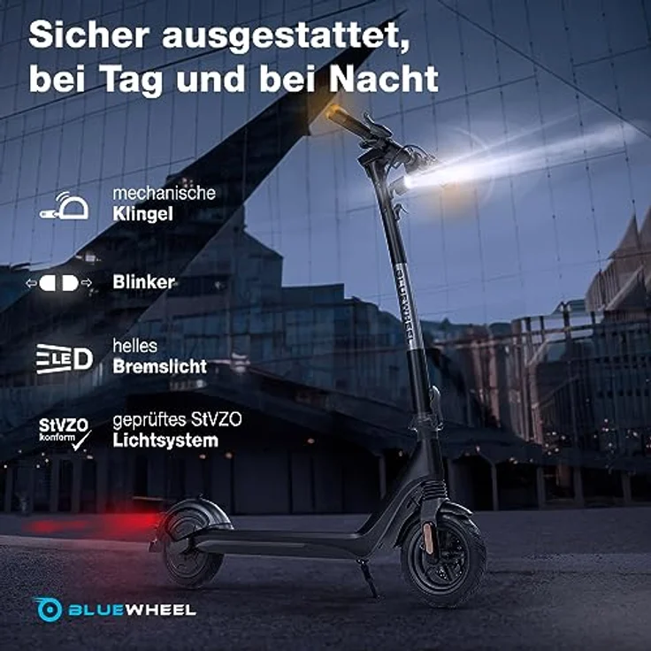 BLUEWHEEL IX250 E-Scooter mit Straßenzulassung | 13,5 kg leicht inkl. App, Blinker, Bremslicht + LCD-Display | 350 W Motor + 360 Wh Akku | Duales Bremssystem + Federung | Luftreifen – Bild 3