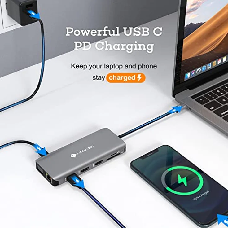 NOVOO USB C Hub mit 2 HDMI, Dockingstation mit 11 Ports Typ C für Laptop, RJ45 Gigabit Ethernet, 2 USB 3.0, 2 USB 2.0, VGA, Typ C 100 W PD, SD/TF-Karten für MacBook Pro – Bild 5