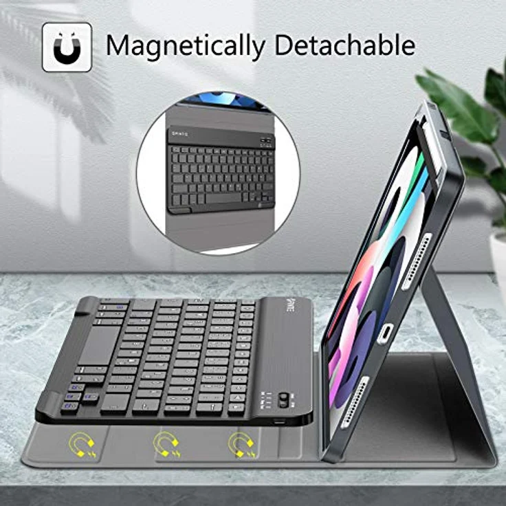 Fintie Tastatur Hülle für iPad Air 11 Zoll M2, iPad Air 6/5/4 (2024/2022/2020) 10,9 Zoll, Himmelgrau, TPU Rückschale, magnetisch abnehmbarer Keyboard (QWERTZ Layout) mit Stifthalter – Bild 3