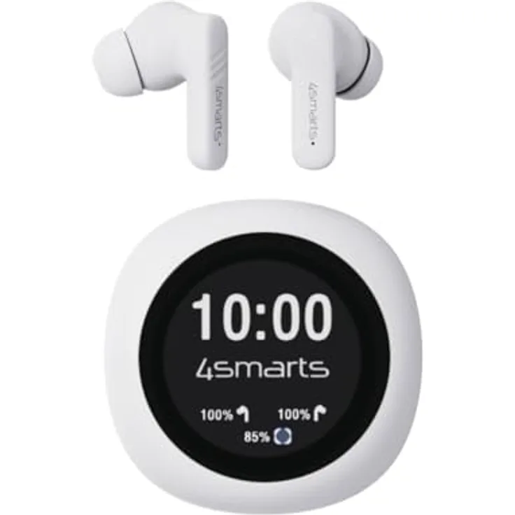4smarts SkyBuds Screen Pro ANC, True Wireless In-Ear-Kopfhörer mit aktiver Geräuschunterdrückung, 5h Akkulaufzeit, Kabellos, Weiss