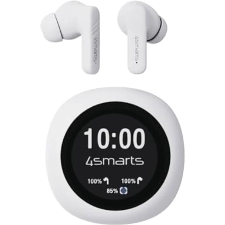 4smarts SkyBuds Screen Pro ANC, True Wireless In-Ear-Kopfhörer mit aktiver Geräuschunterdrückung, 5h Akkulaufzeit, Kabellos, Weiss – Bild 1