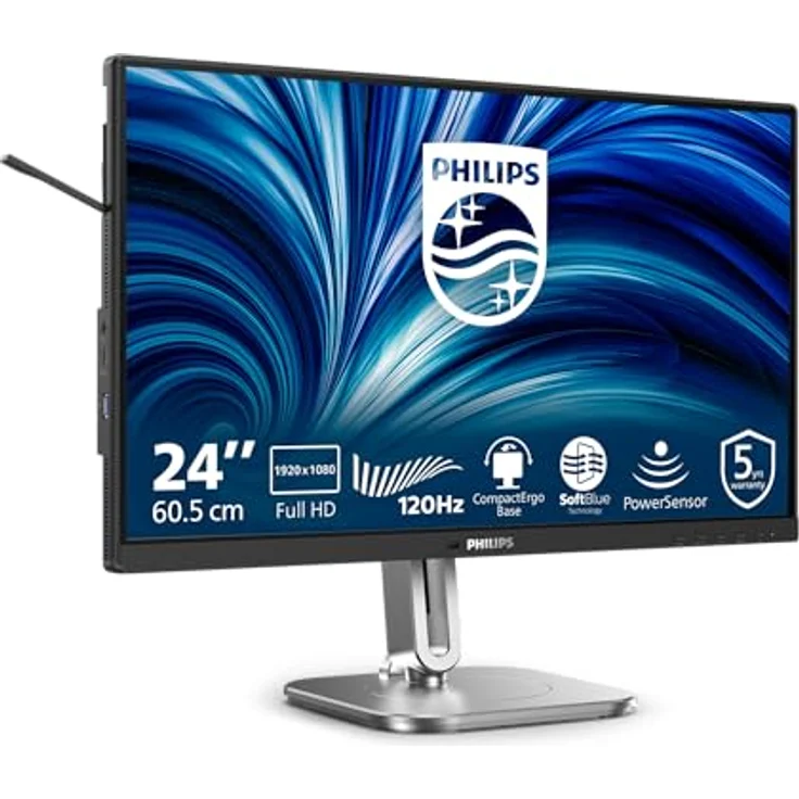 Philips 24B2N4200, 24 Zoll FHD Monitor mit 120 Hz, Lautsprechern, höhenverstellbar, Schwarz Grau – Bild 1