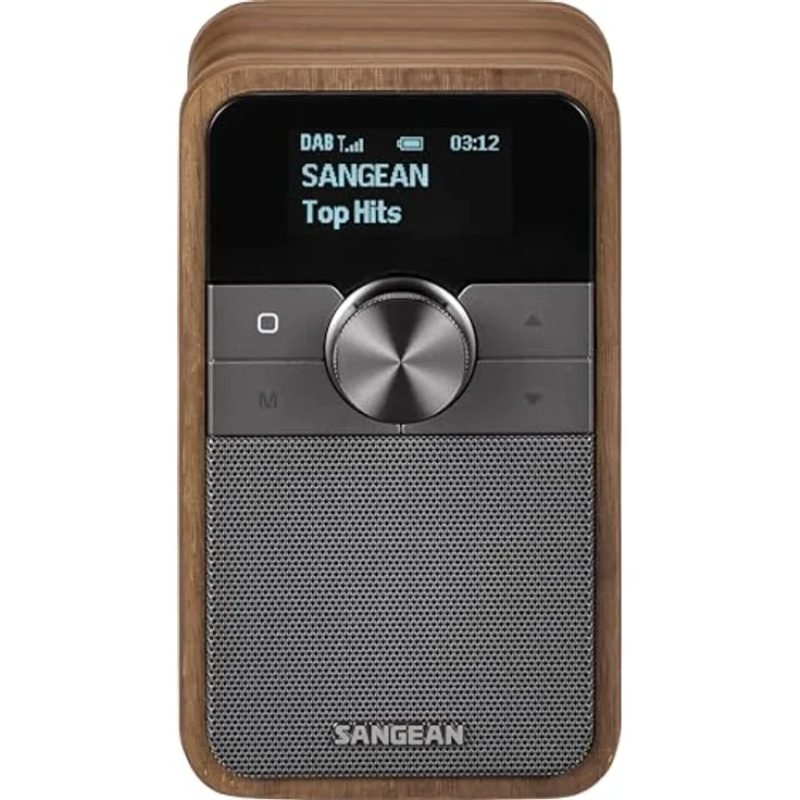 SANGEAN DDR-8 Tragbares DAB+ Radio mit Bluetooth 5.2, rotierendem OLED-Display und Echtholzfurnier-Gehäuse in Vintage Walnuss, integrierter Akku, 20 Senderplätze