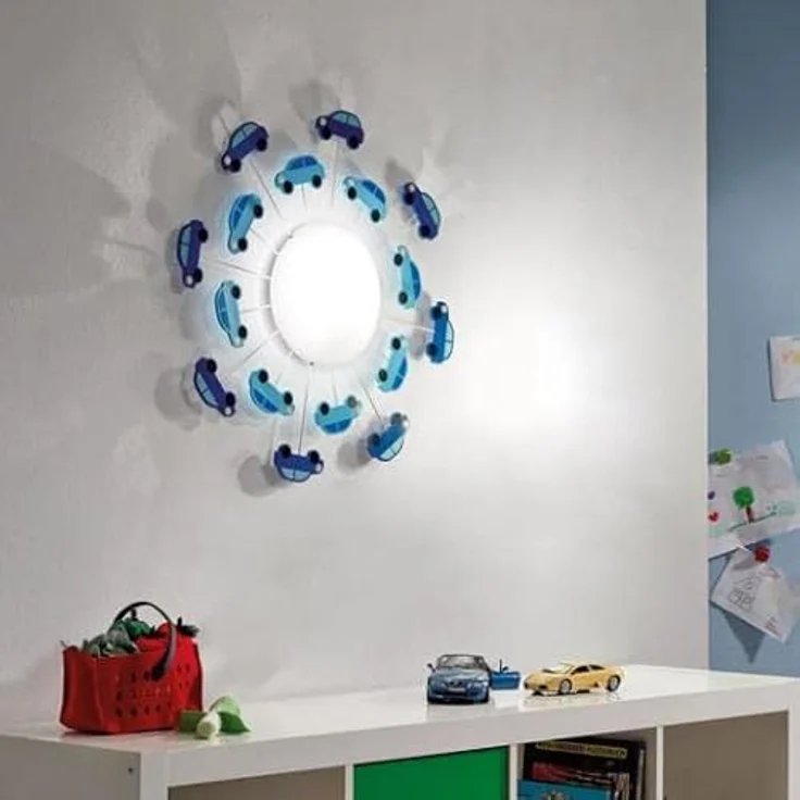 EGLO Deckenlampe Viki 1, 1 flammige Kinderzimmer Wandlampe, Deckenleuchte aus Stahl, Farbe: Blau, Glas: satiniert, weiß, Fassung: E27, 63 x 63 x 8 cm – Bild 3