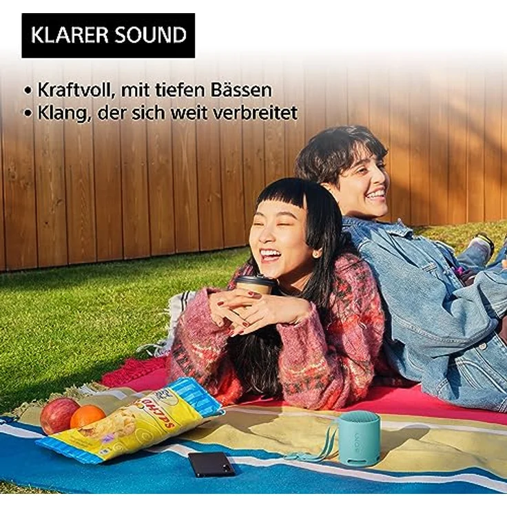Sony SRS-XB100 - Kabelloser Bluetooth-Lautsprecher, tragbar, leicht, kompakt, Outdoor, Reise-Lautsprecher, langlebig, IP67 wasser- und staubdicht, 16 Std Akku, Trageriemen, Freisprechfunktion, Hellblau – Bild 3