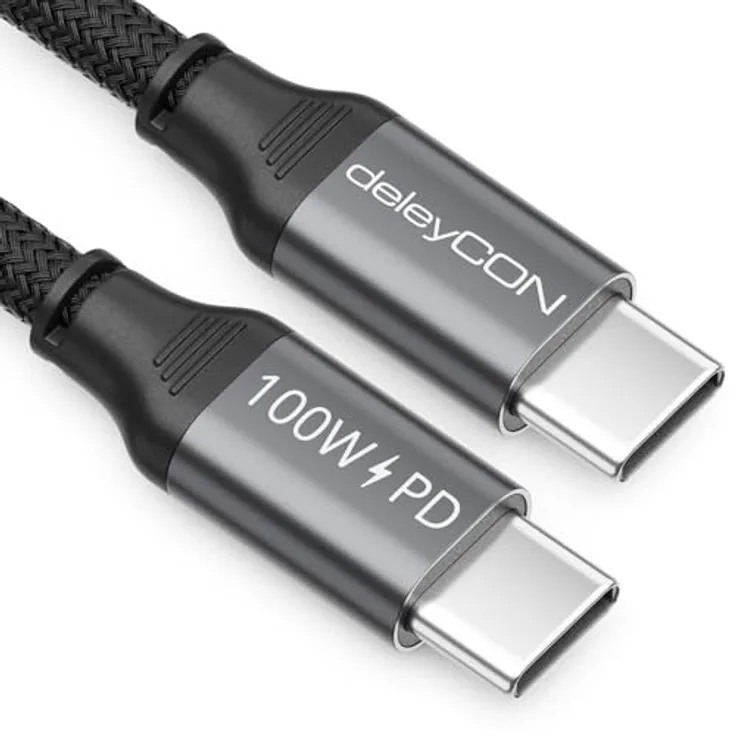 deleyCON 1m USB-C Kabel (USB 3.2 Gen2, 10Gbit/s, 100W) Datenkabel für 4K@60Hz Videoausgabe, kompatibel mit iPhone 17 Pro Max, Galaxy S25, MacBook und mehr