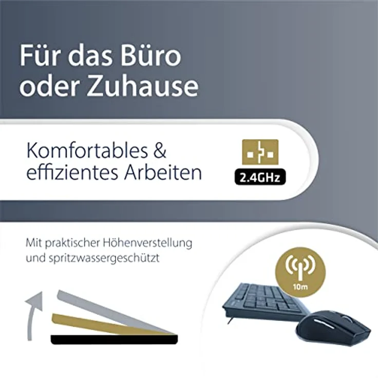 MediaRange kabelloses Tastatur und Maus Set, AZERTY Layout, spritzwassergeschützt, höhenverstellbar, USB 2.0 Empfänger – Bild 3