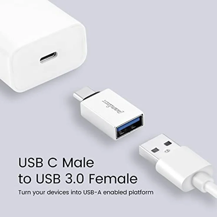 Perixx PERIPRO-404 USB C auf USB A Adapter für Smartphones, Tablets, Desktop PCs, Schwarz - USB 3.0, Super Speed Datenübertragung, Ladeunterstützung – Bild 3