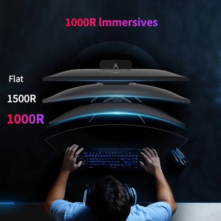 KTC 32 Zoll Curved 1000R Gaming Monitor, 2K WQHD (2560x1440p), 240Hz, 1ms, FreeSync/G-Sync, 4000:1 Kontrast, 2x DP 1.4, 2x HDMI 2.0, VESA Unterstützung – Bild 5