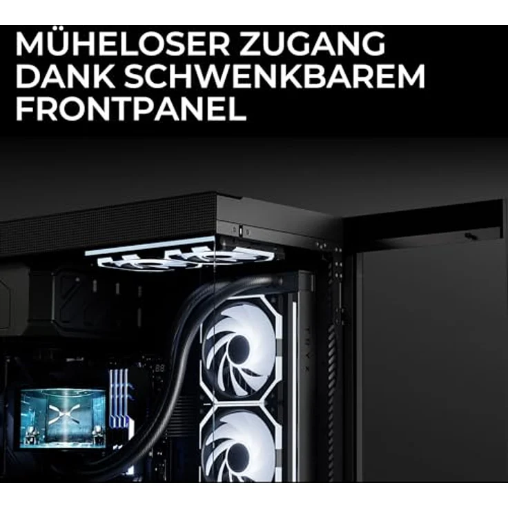TRYX LUCA L70 PC-Gehäuse, Midi-Tower, E-ATX, Tempered Glass - schwarz, Showcase-Gehäuse mit Platz für bis zu neun Lüfter und Radiatoren bis 420 mm – Bild 4