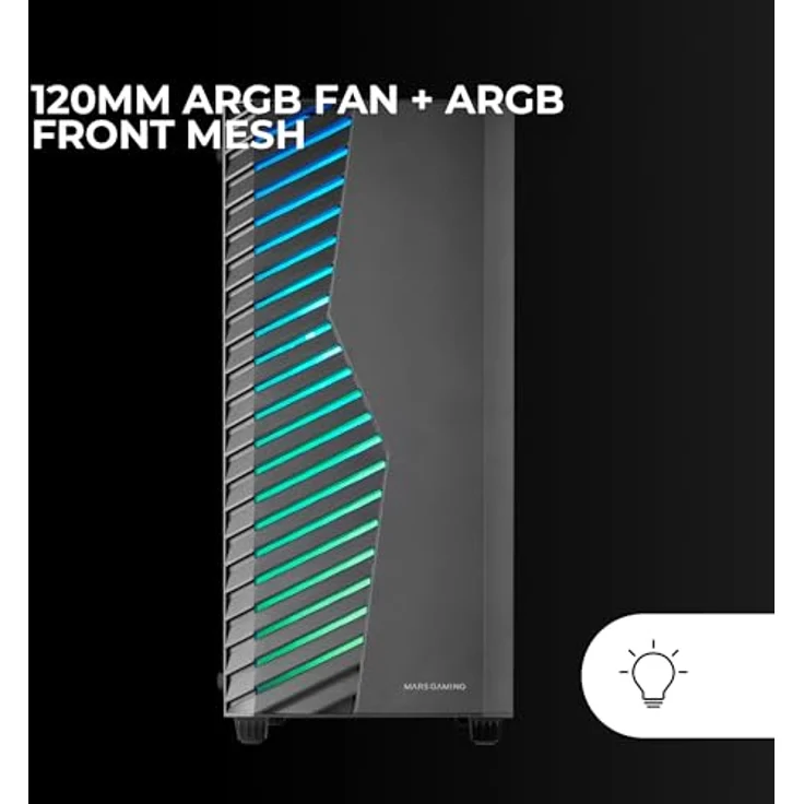Mars Gaming MC-VOLT PC-Tower-Gehäuse, Midi-Tower mit ARGB-Beleuchtung und gehärtetem Glasfenster, schwarz – Bild 2