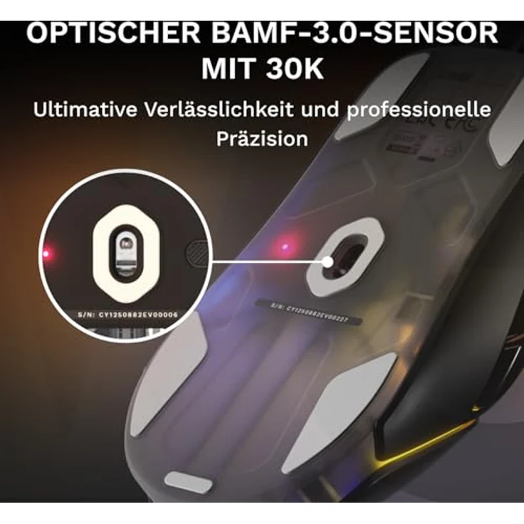 GLORIOUS Model O3 Wired-Gaming-Maus, ultraleicht (54 g), 30K-DPI-BAMF-3.0-Sensor, optische Switches (130 Mio.), RGB-Beleuchtung, für alle Griffarten – Schwarz – Bild 3