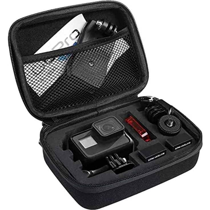 QIMEI-SHOP Tragetasche für Actionkameras, Hardcase mit Schaumstoffpolsterung, schwarz, kompatibel mit GoPro Hero 12 11 10 9 8 7 6 5 und Akaso, mittlere Größe – Bild 4