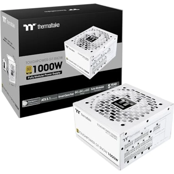 Thermaltake Toughpower GT 1000W Snow, vollmodulares ATX3.1 Netzteil mit 80+ Gold-Zertifikat, weiss – Bild 1