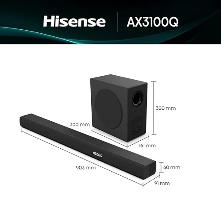 HISENSE AX3100Q, 3.1 Kanal Soundbar mit 500 W, Dolby Atmos und kabellosem Subwoofer, Schwarz – Bild 2