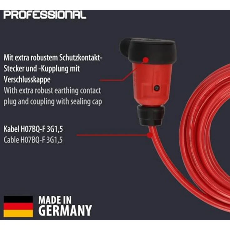 Brennenstuhl Verlängerungskabel 9161050210, 16 A, 5 m H07BQ-F, schwarz-rot, UV-beständig und spritzwassergeschützt, für den Außeneinsatz – Bild 2