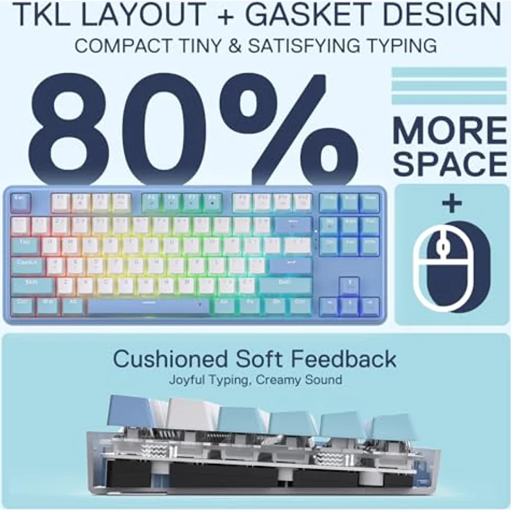 REDRAGON K707WBB-RGB StarBlade, Gaming Tastatur 80% mit RGB-Hintergrundbeleuchtung, Hot-swappable mechanischen Schaltern, Englisch (US), Blau – Bild 3