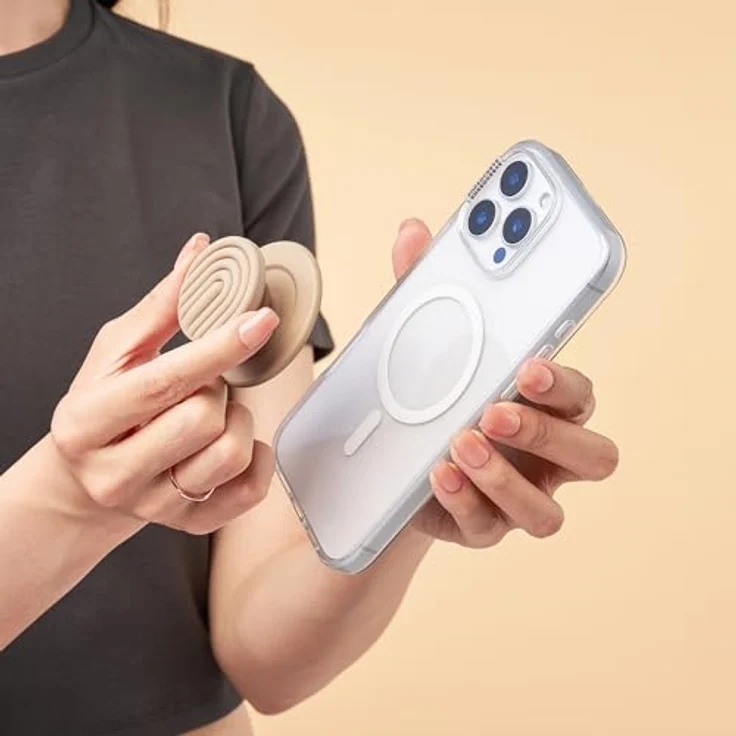 PopSockets PopGrip, runder Telefongriff kompatibel mit MagSafe, inkl. Adapterring, kabelloses Laden, PopOut Curves Latte – Bild 3