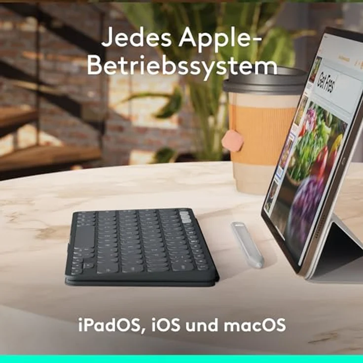 Logitech Keys-To-Go 2, mobile kabellose Tastatur für iPad mit integriertem Schutzcover, schlanke und kompakte, für iPad, iPhone, Mac und Apple TV, DEU QWERTZ-Layout - Grau – Bild 5