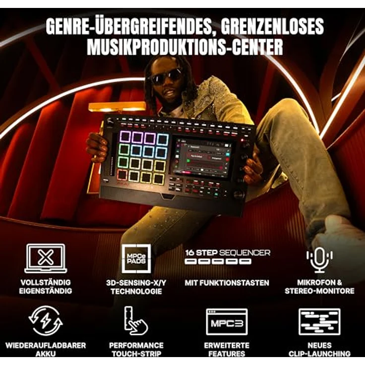Akai Professional MPC Live III, tragbares Musikproduktions-Center mit 8-Kern-Prozessor, 8 GB RAM, 7" Multi-Touch-Display, integriertem Mikrofon und Stereo-Lautsprechern – Bild 2