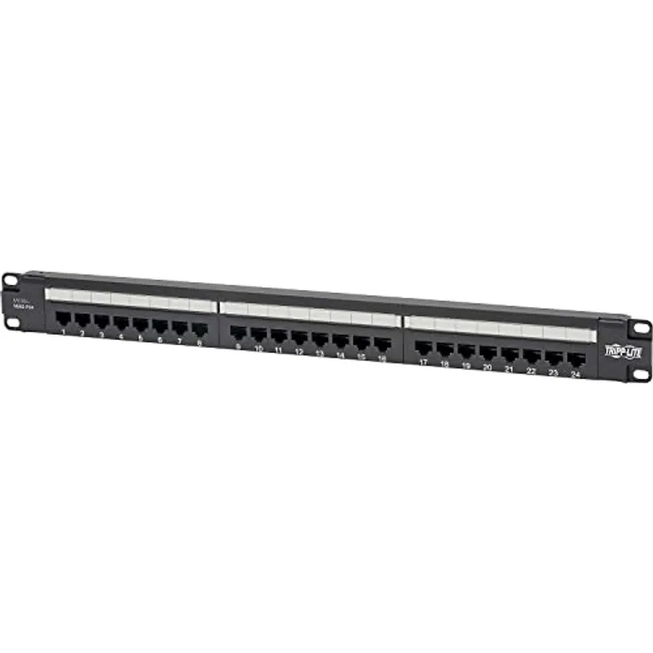 Eaton Tripp Lite Cat6 PoE+ Patchpanel N252-P24, 24 Ports, RJ45 Ethernet, 1U-Rackmontage, schwarz, EIA/TIA 568A/B-Verdrahtungsstandards