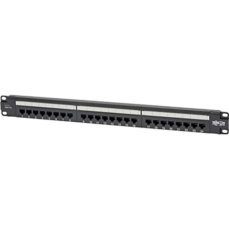 Eaton Tripp Lite Cat6 PoE+ Patchpanel N252-P24, 24 Ports, RJ45 Ethernet, 1U-Rackmontage, schwarz, EIA/TIA 568A/B-Verdrahtungsstandards – Bild 1