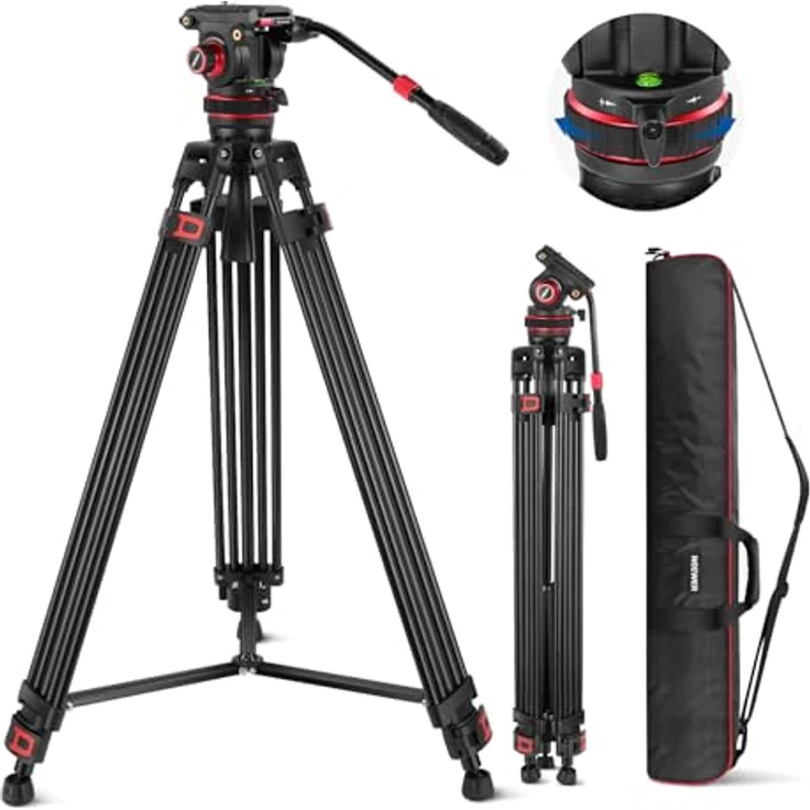 Neewer TP75 189cm Videostativ mit Fluidkopf, 360° Schwenkung, 89-189cm höhenverstellbar, Aluminiumlegierung, max. Tragfähigkeit 8kg – Bild 1