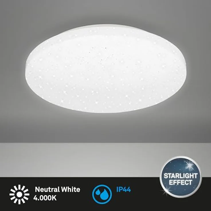 BRILONER LED Deckenlampe mit Sternendekor, LED Deckenleuchte Bad IP44, gelochtes Dekor, neutralweißes Licht, Ø275 mm, Weiß – Bild 2